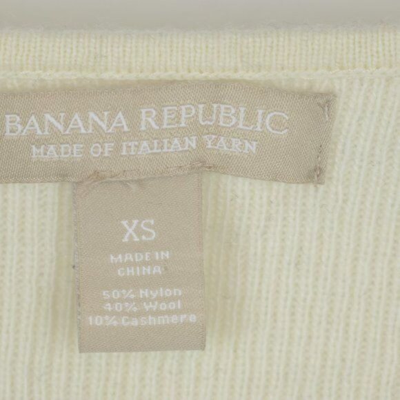 Banana Republic Women's XS Cream Black Wool & Cashmere Blend V-Neck Sweater - Picture 6 of 7